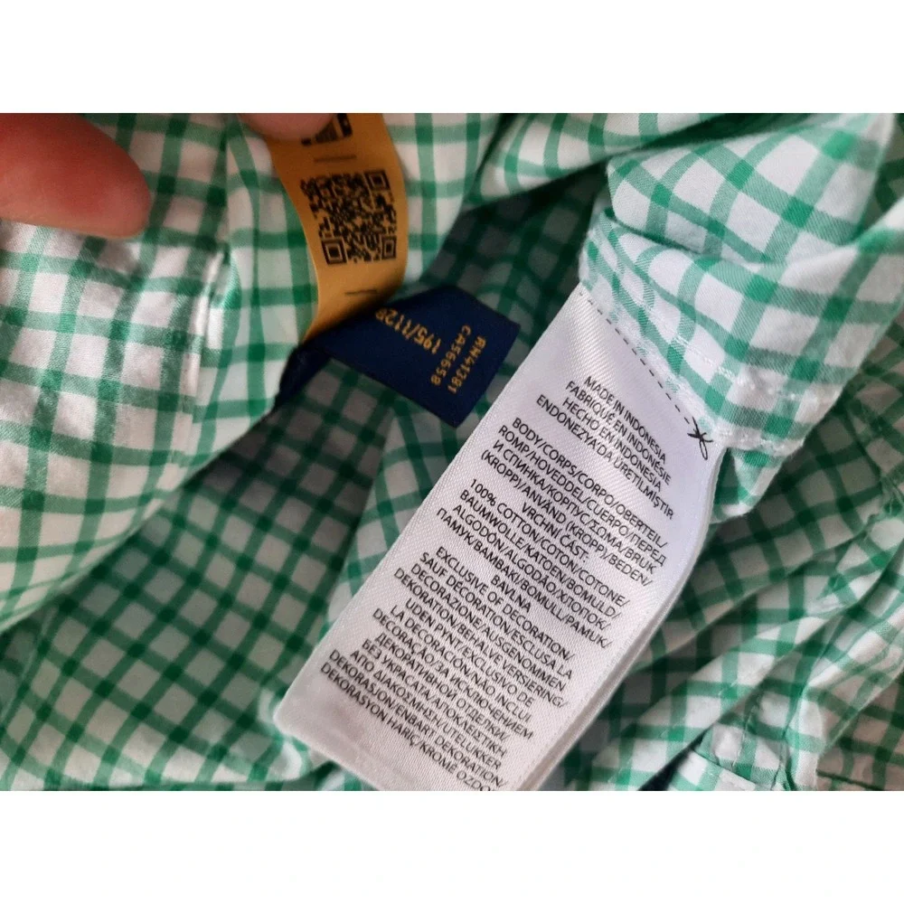 Polo Ralph Lauren Mens Custom Fit Gingham Button Down Shirt Green White Size 18